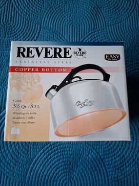 Revere Stainless Steel Whistling Tea Kettle with Copper Bottom NIB Vintage